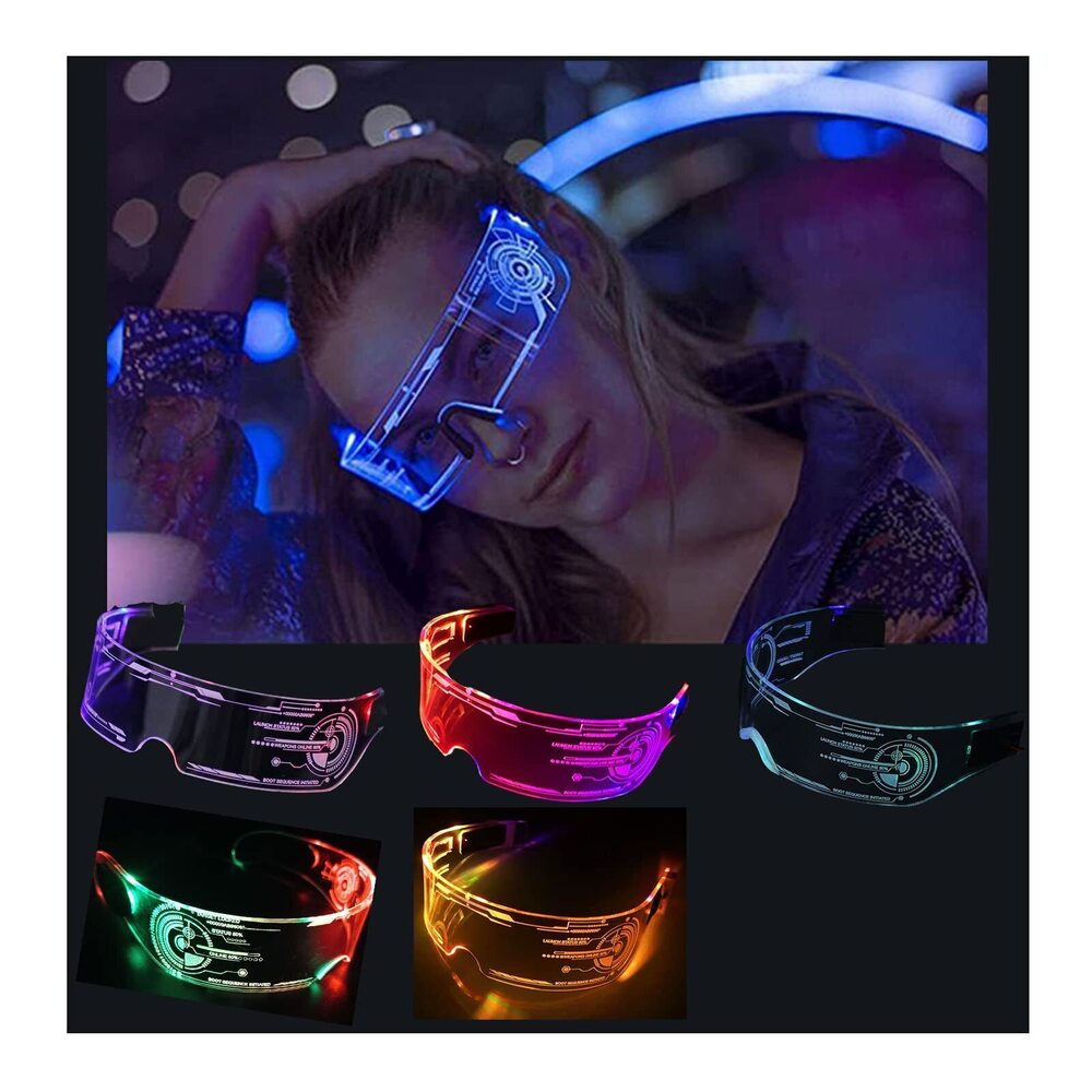 8783 LED Glasses 5PCS, Futuristic Cyberpunk Light Up Sunglasses with 7
